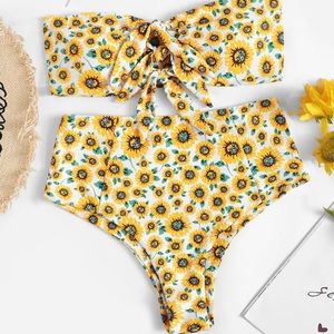 Sunflower print high waisted bikini